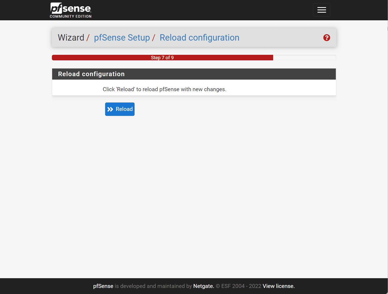 Reload the configuration for pfSense