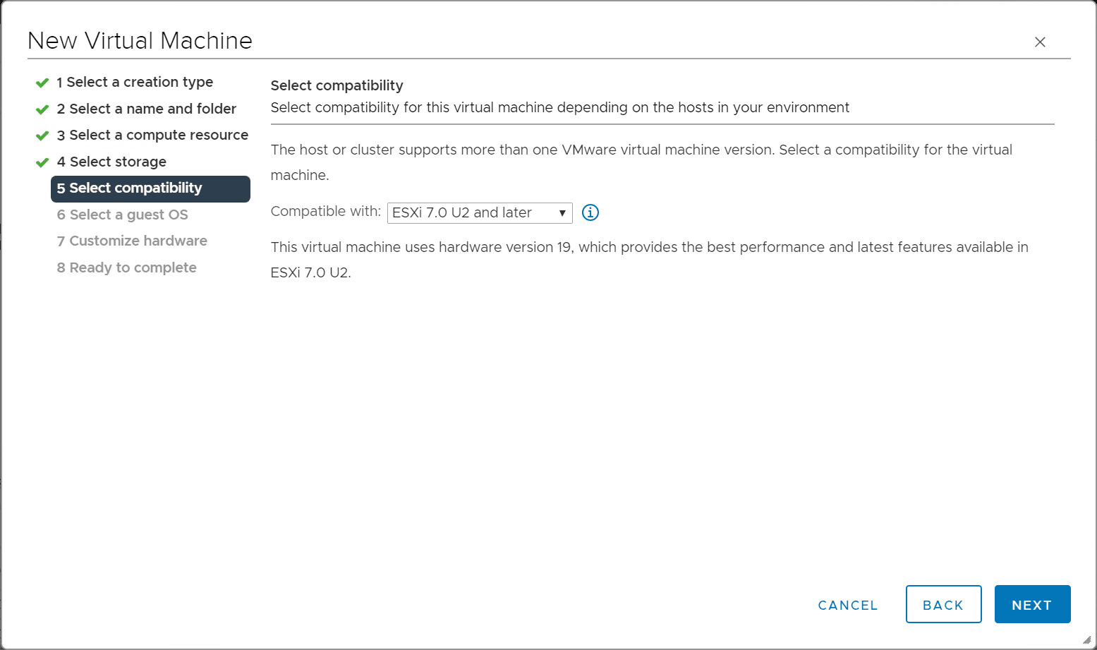 Select compatibility for the new pfSense virtual machine