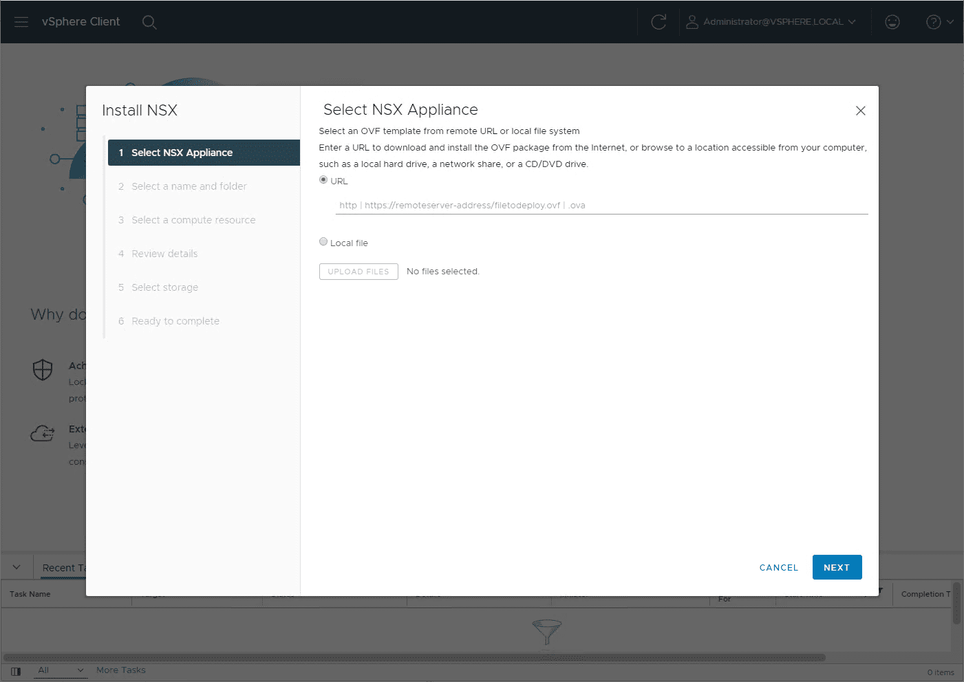 Select the NSX appliance installation