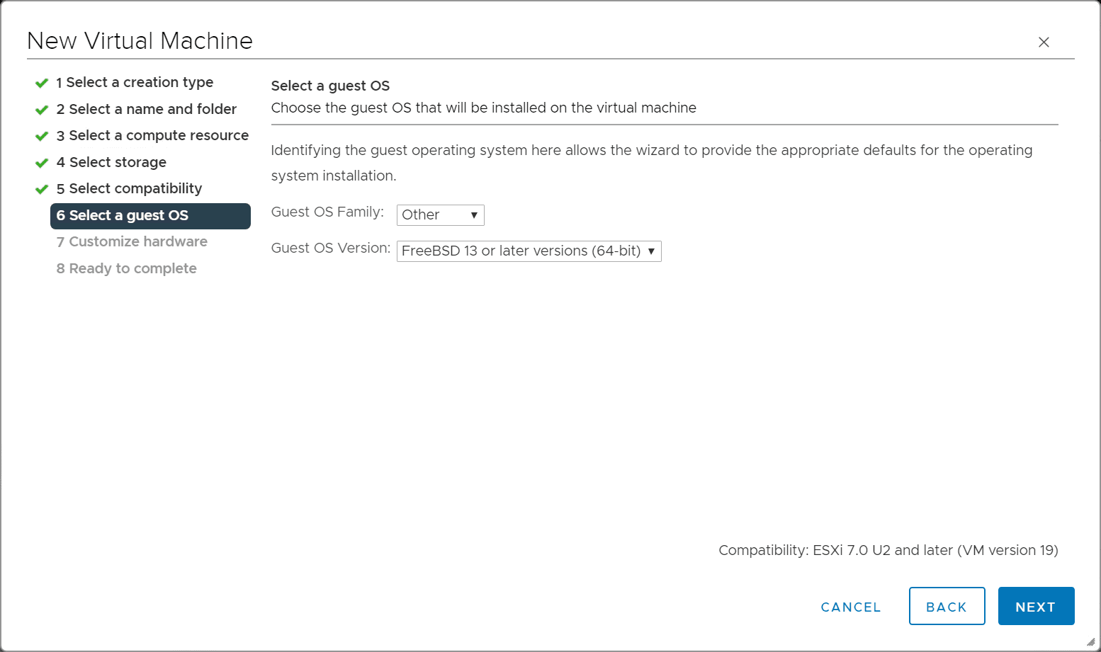 Select the guest OS for pfSense