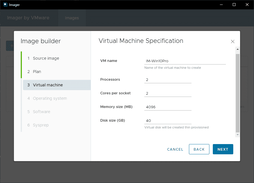 Specify your virtual machine configuration
