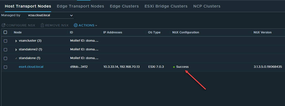 Successful installation and configuration of NSX on an ESXi host