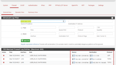 Viewing the advanced filter log in pfSense