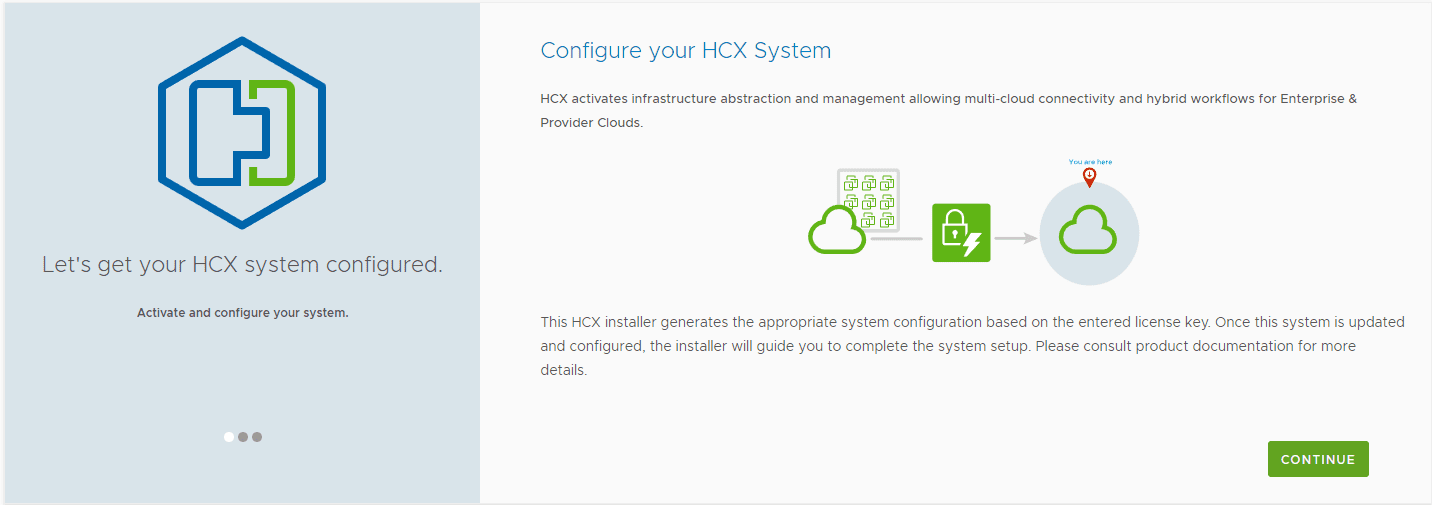 Beginning to configure the VMware HCX installation