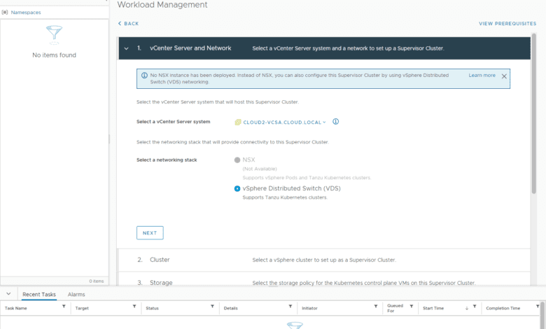 Configuring VMware Tanzu Workload Management from vSphere Client