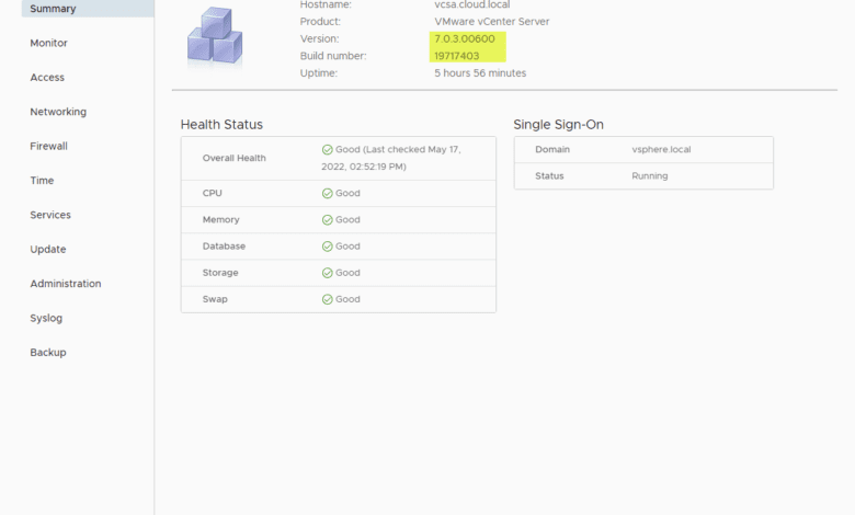 After upgrading checking the version of the VCSA appliance