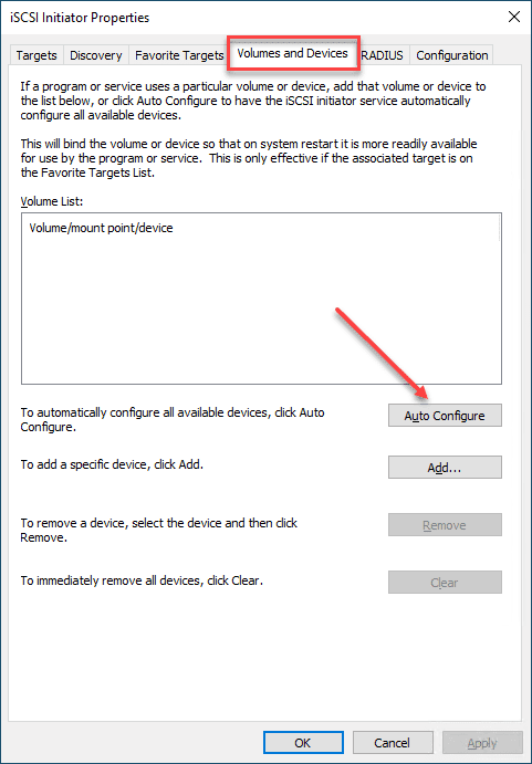 Autoconfigure the iSCSI storage of the StarWind SAN NAS appliance