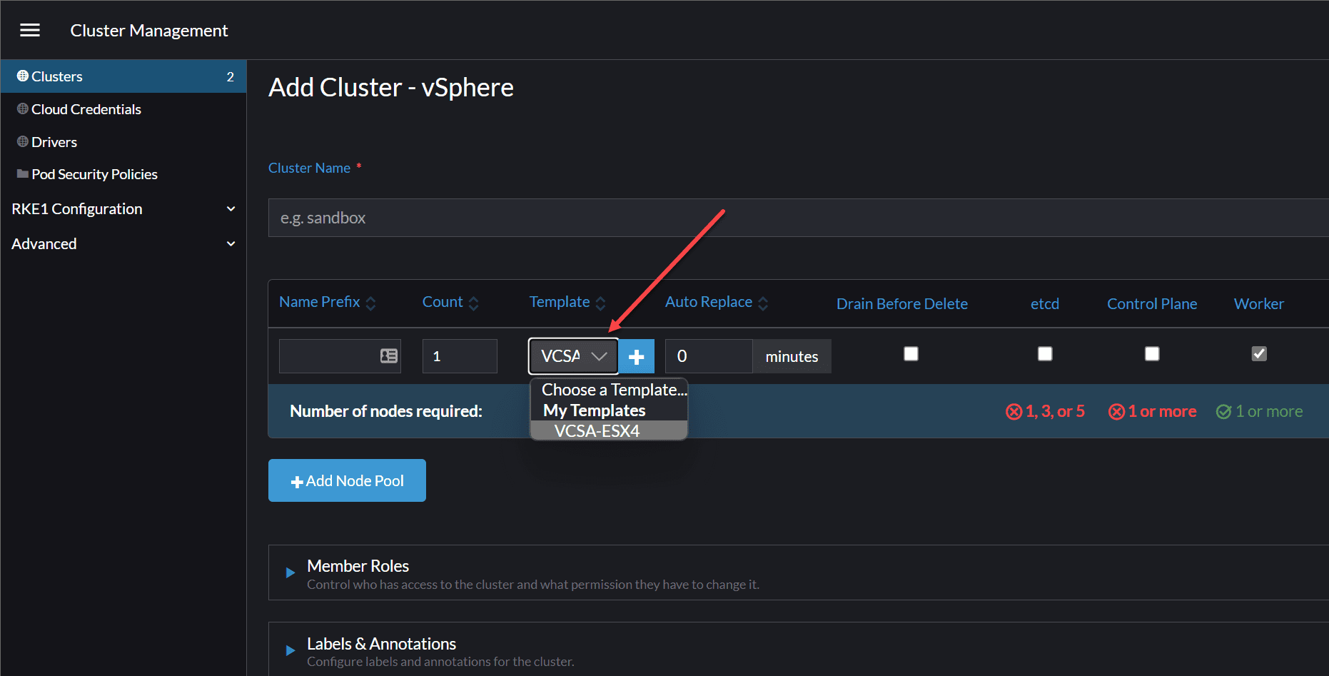 Choosing your Rancher Node Template when deploying a Kubernetes cluster