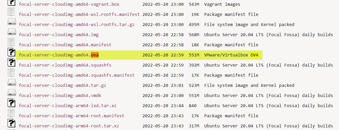 Download the VMware OVA appliance file for Ubuntu Server 20.04 LTS cloud image