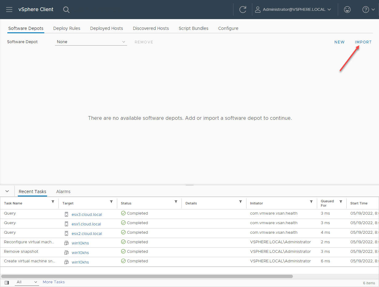 Import a new Software Depot as the source to clone