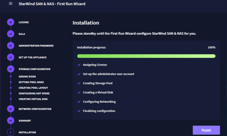 Installation is completed successfully for StarWind SAN NAS