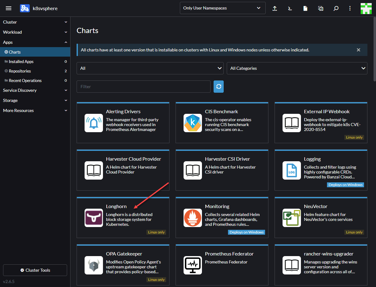 Installing Longhorn using the Rancher UI