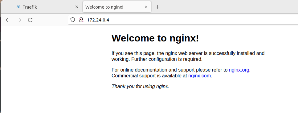 Navigating to your hosts and verifying you can get to the Nginx default page