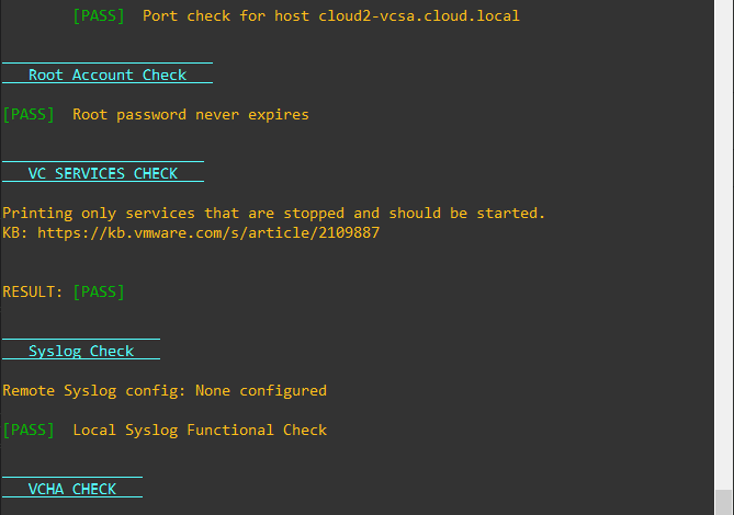 Root account services and syslog along with VCHA