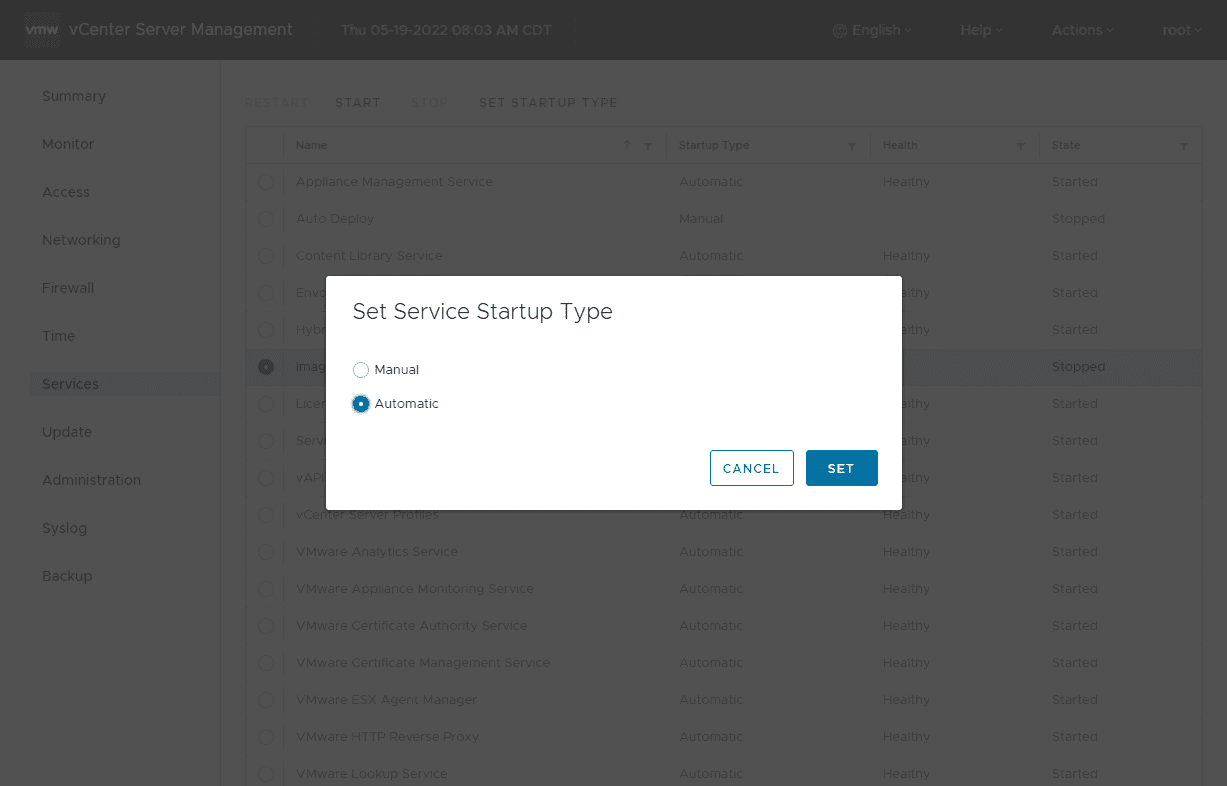 Set the startup type to Automatic and start the service