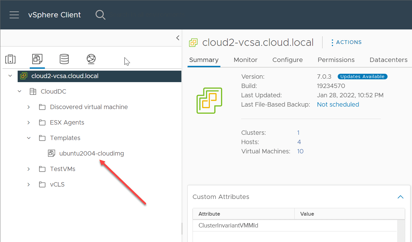 Ubuntu Server 22.04 LTS Cloud image deployed and converted to a vSphere template