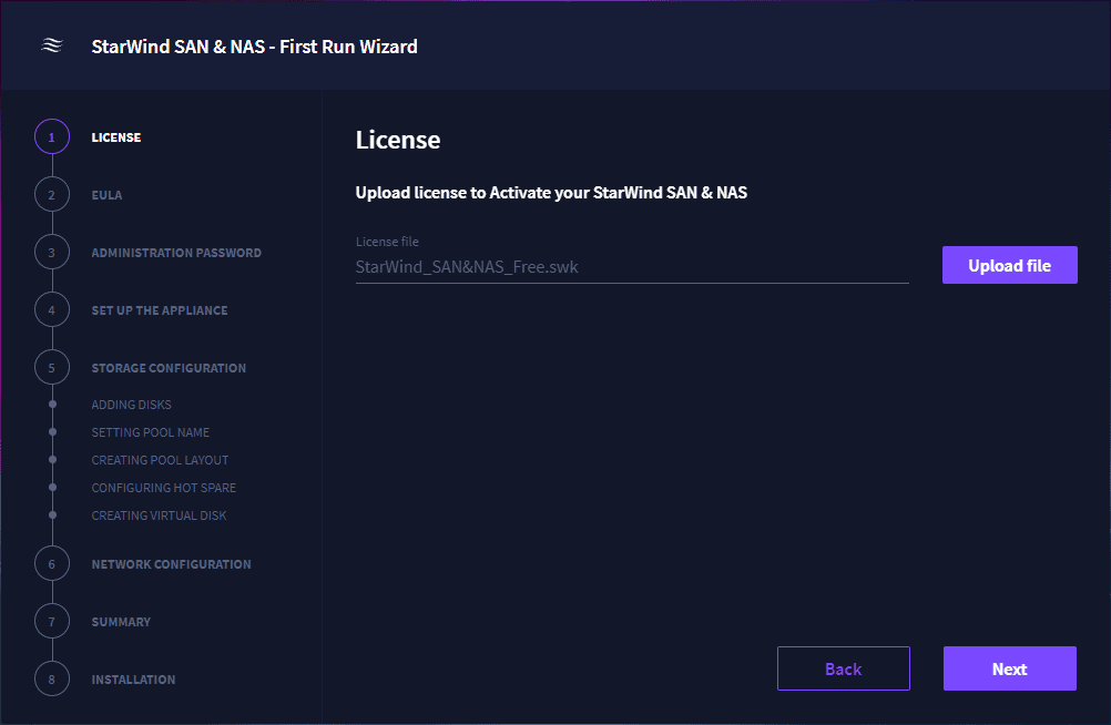 Upload your StarWind SAN NAS license key