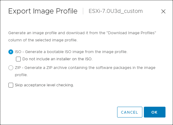 Viewing the Export Image Profile options