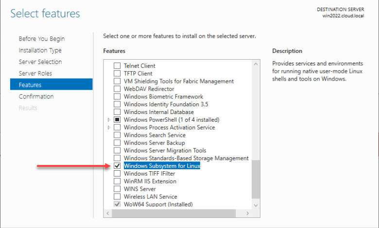 Windows Subsystem for Linux now available in Server Manager Features in Windows Server 2022