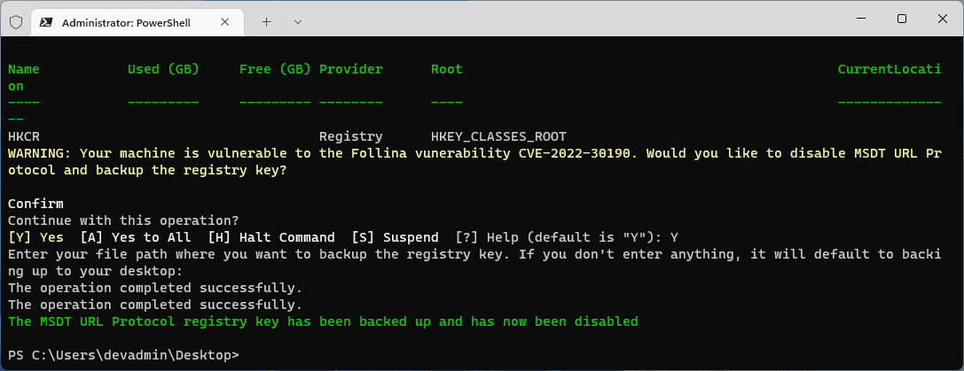 After automating the MSDT remediation as recommended by Microsoft