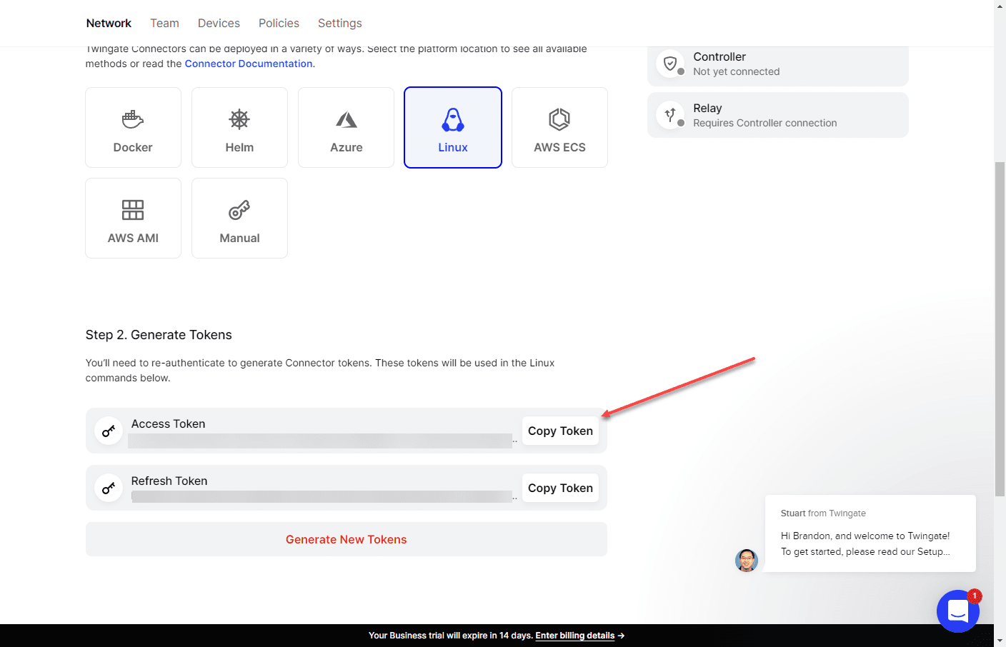 Copying the tokens for installation