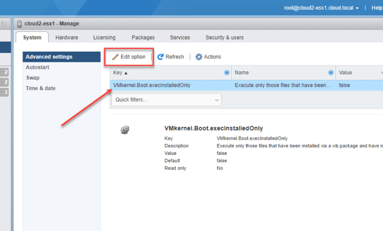 Enabling the execInstalledOnly security option in VMware ESXi