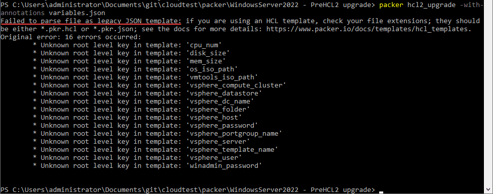 Failed to convert variables file with the hcl2 conversion