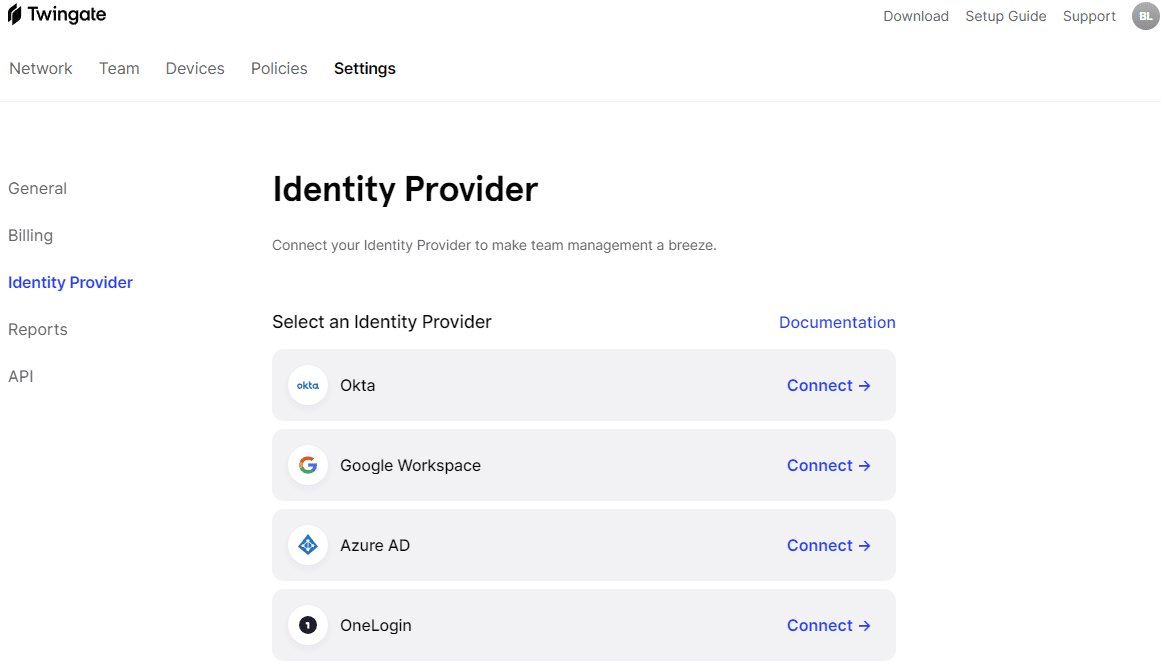 Identity providers that can be used with Twingate