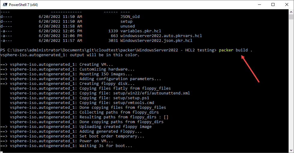 Running the packer build with the new HCL2 files in place