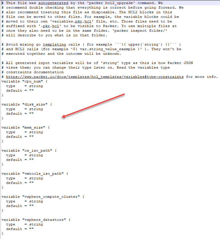 Variables are included as part of the new pkr.hcl file converted from JSON