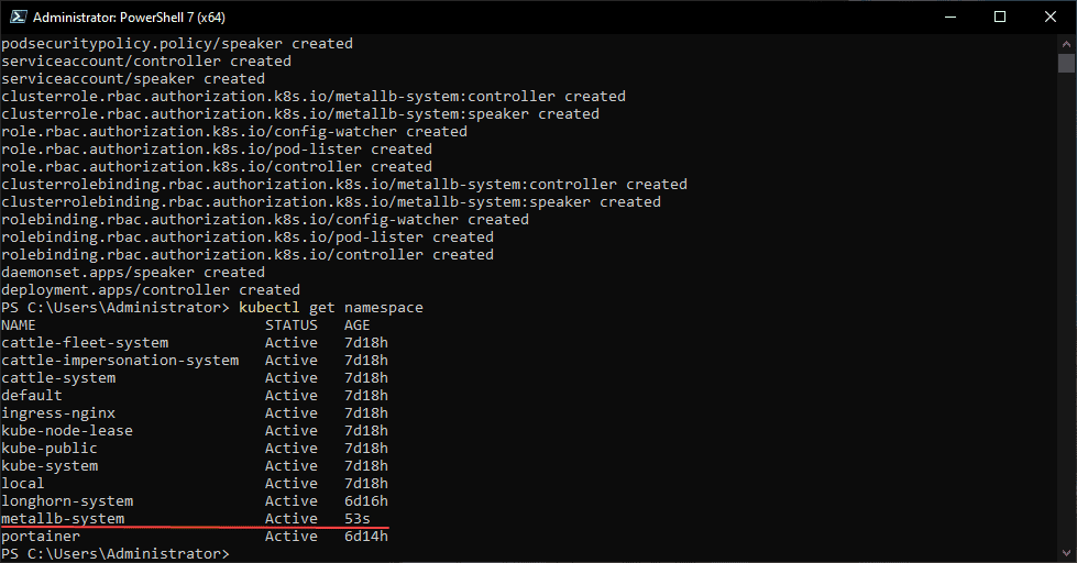 Verifying the MetalLB namespace was created