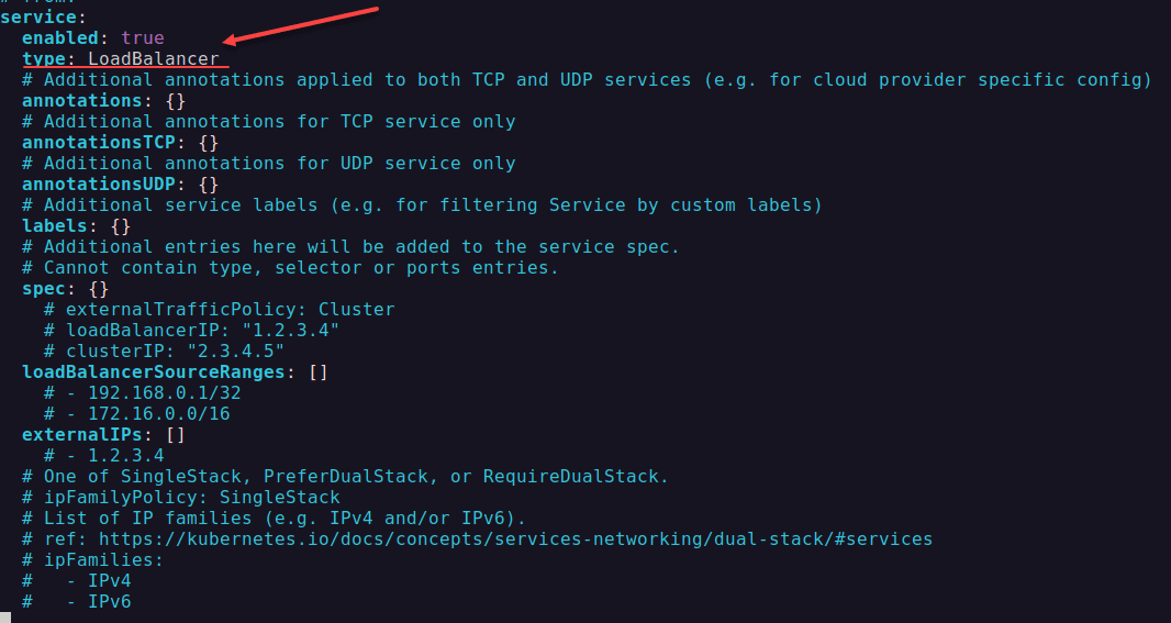 Verifying the configuration is of type loadbalancer