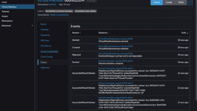 Viewing events for the Harvester virtual machine