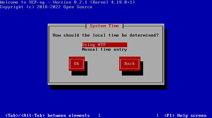 Choose how you want to set the XCP NG host system time