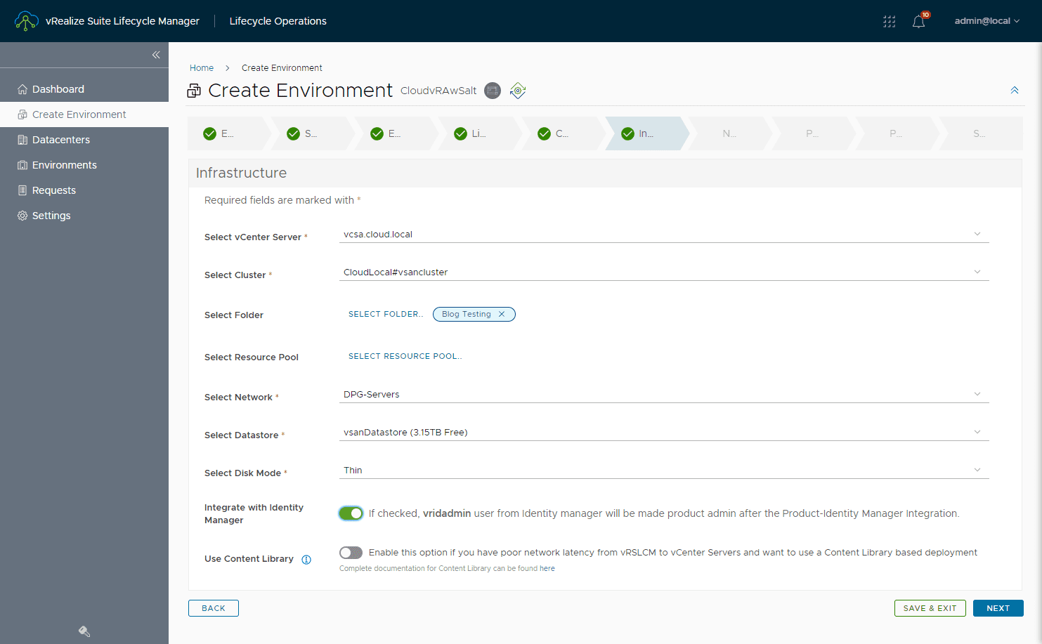 Configure the infrastructure for installing vRA and SaltStack Config