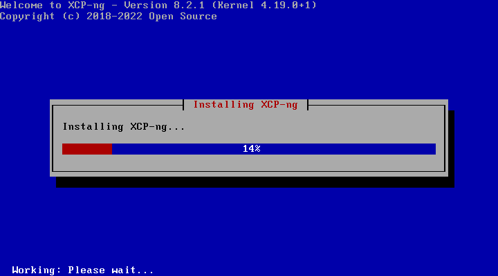 Installation of XCP NG begins