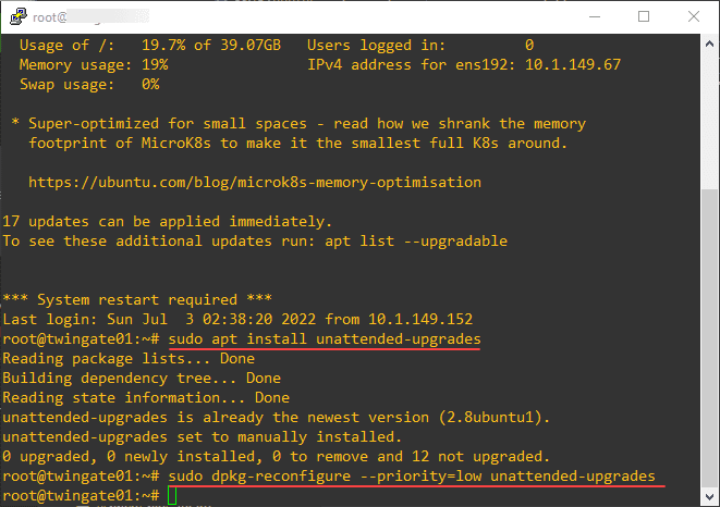 Installing and configuring the unattended upgrades functionality