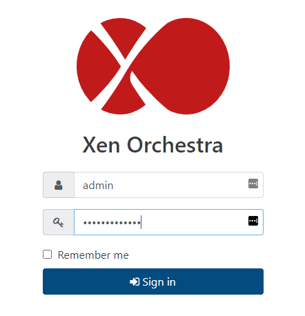Login to Xen Orchestra using the configured password