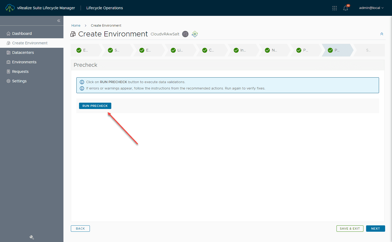 Run the precheck before installing the environment