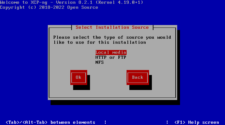 Select your installation source for your XCP NG install