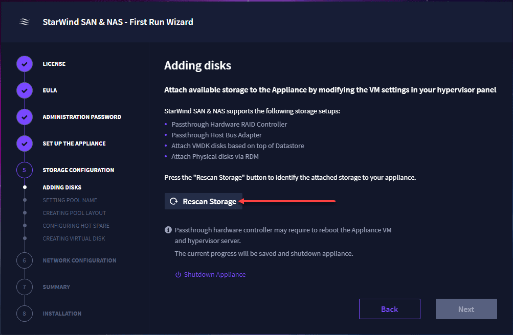 Add disks to your StarWind SAN and NAS appliance