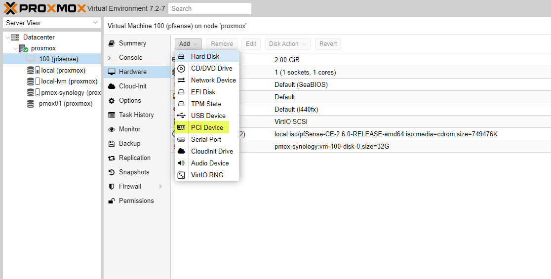 Adding a new PCI device in Proxmox VE