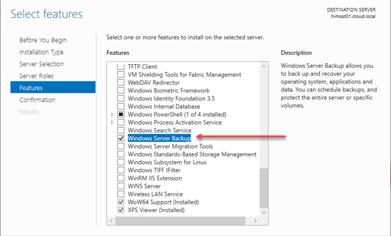 Adding the Windows Server Backup feature