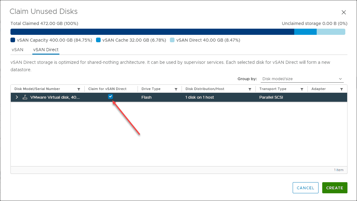 Claim storage for vSAN Direct