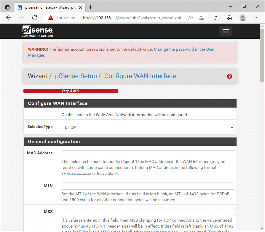 Configure WAN interface in pfSense