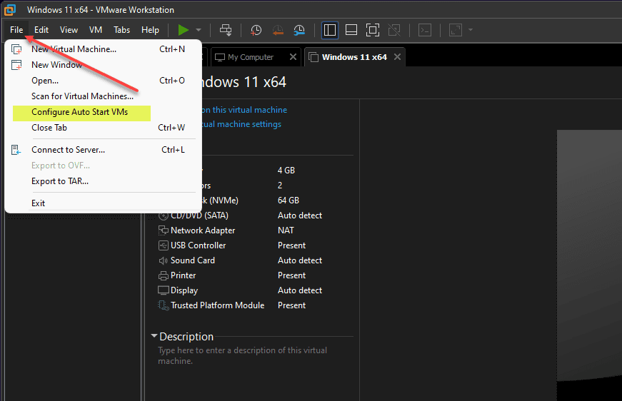 Configuring autostart VMs in VMware Workstation 22H2