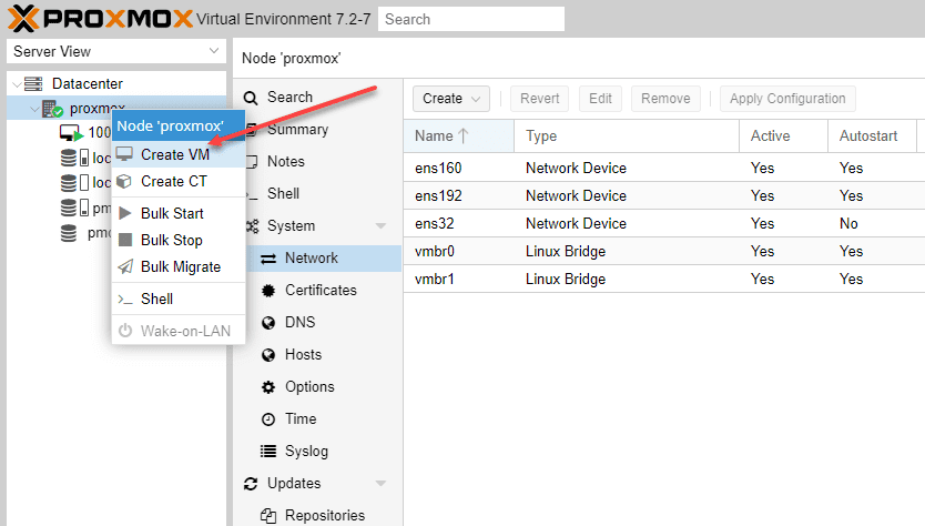 Create a new VM in Proxmox VE