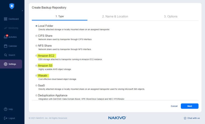 Create cloud backup repositories for offsite backups