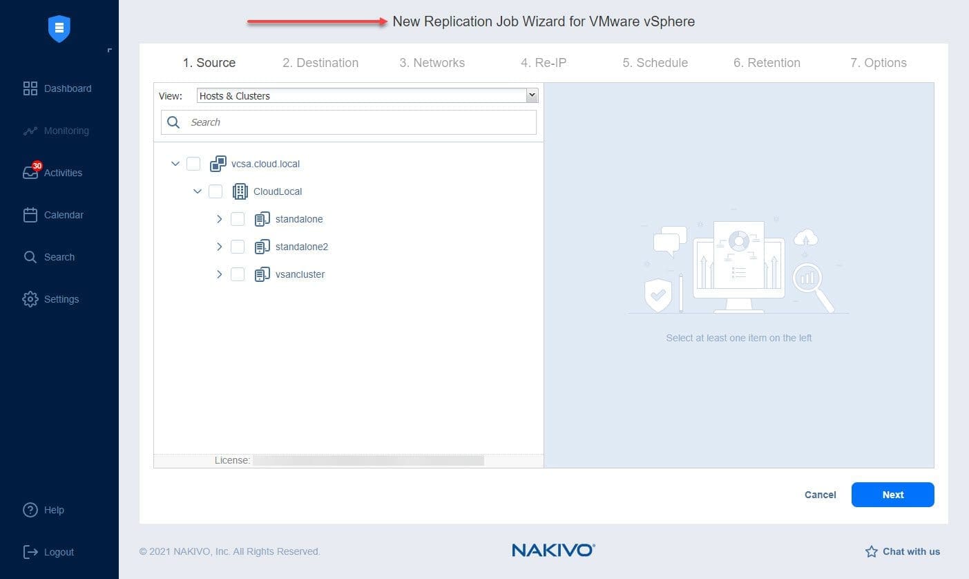 Creating a new replication job in NAKIVO Backup Replication