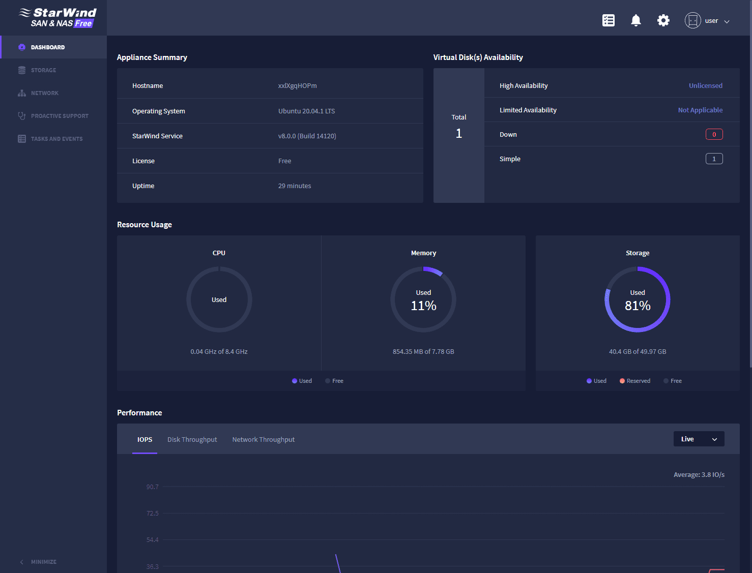 Logging into the StarWind SAN and NAS appliance dashboard